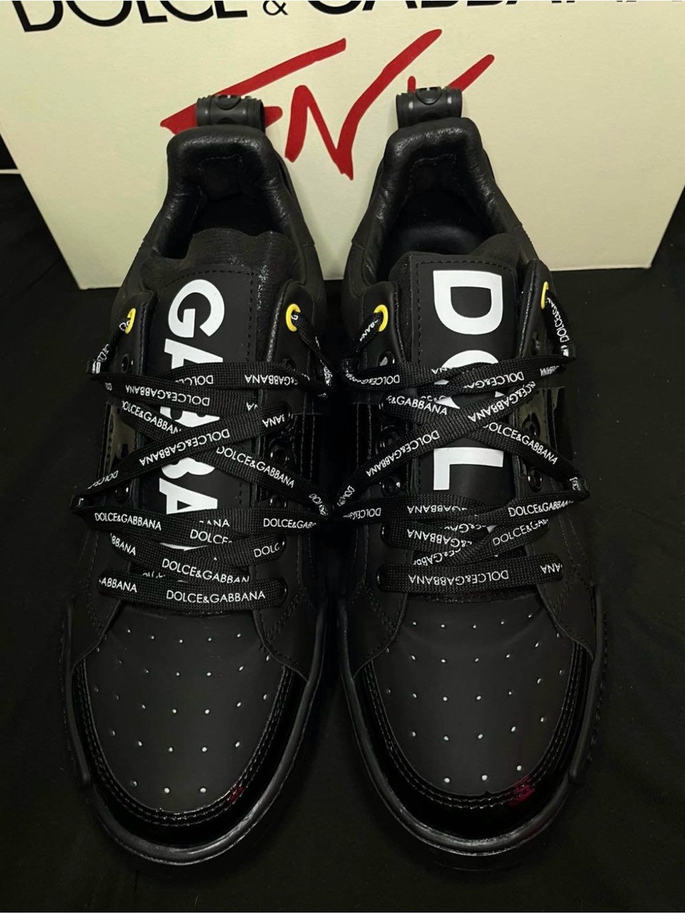 Dolce & Gabbana Black Chunky Logo Low-Top Sneakers with Yellow Accents N/A - Picture 2 of 3